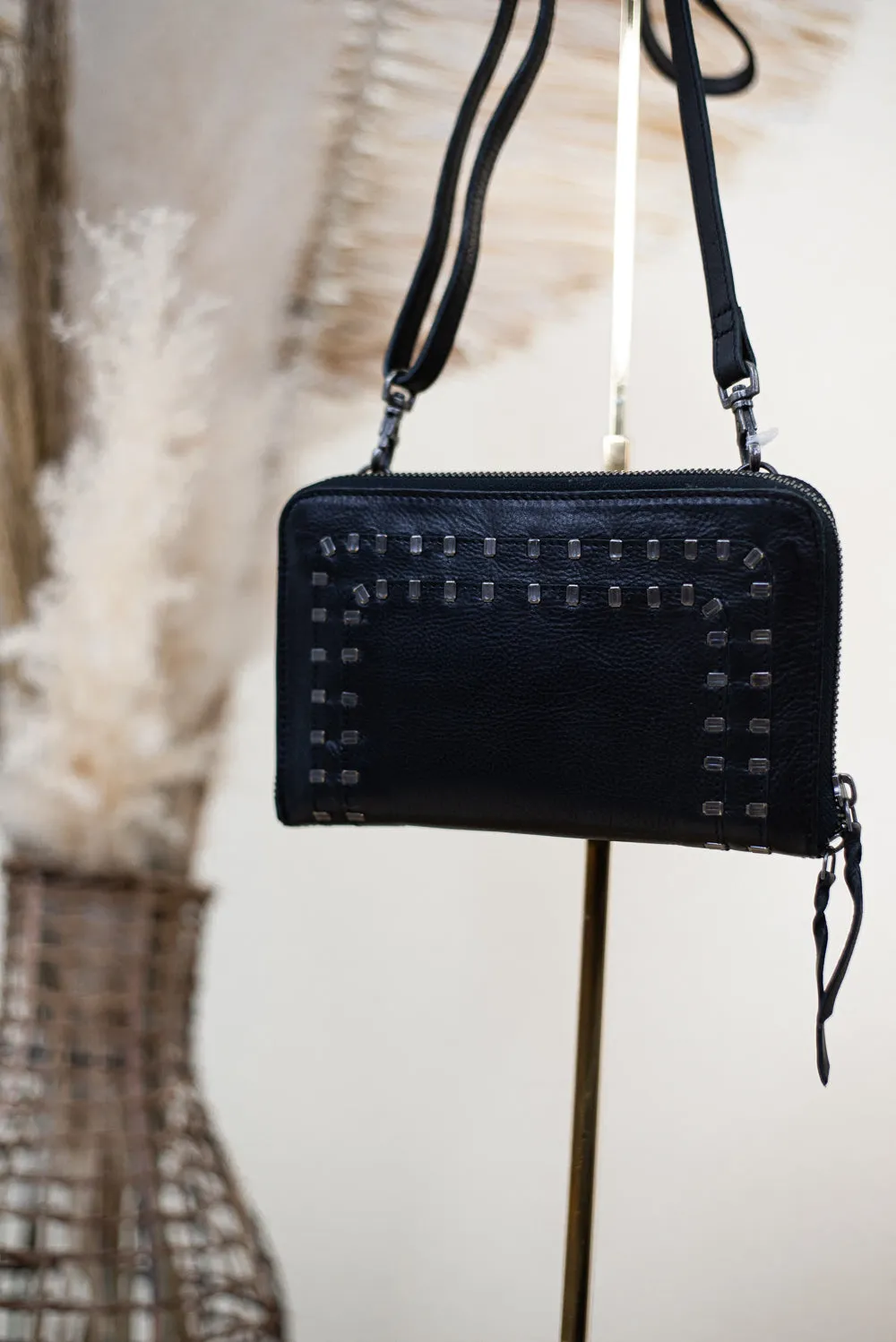Take The Stage Studded Clutch, Black