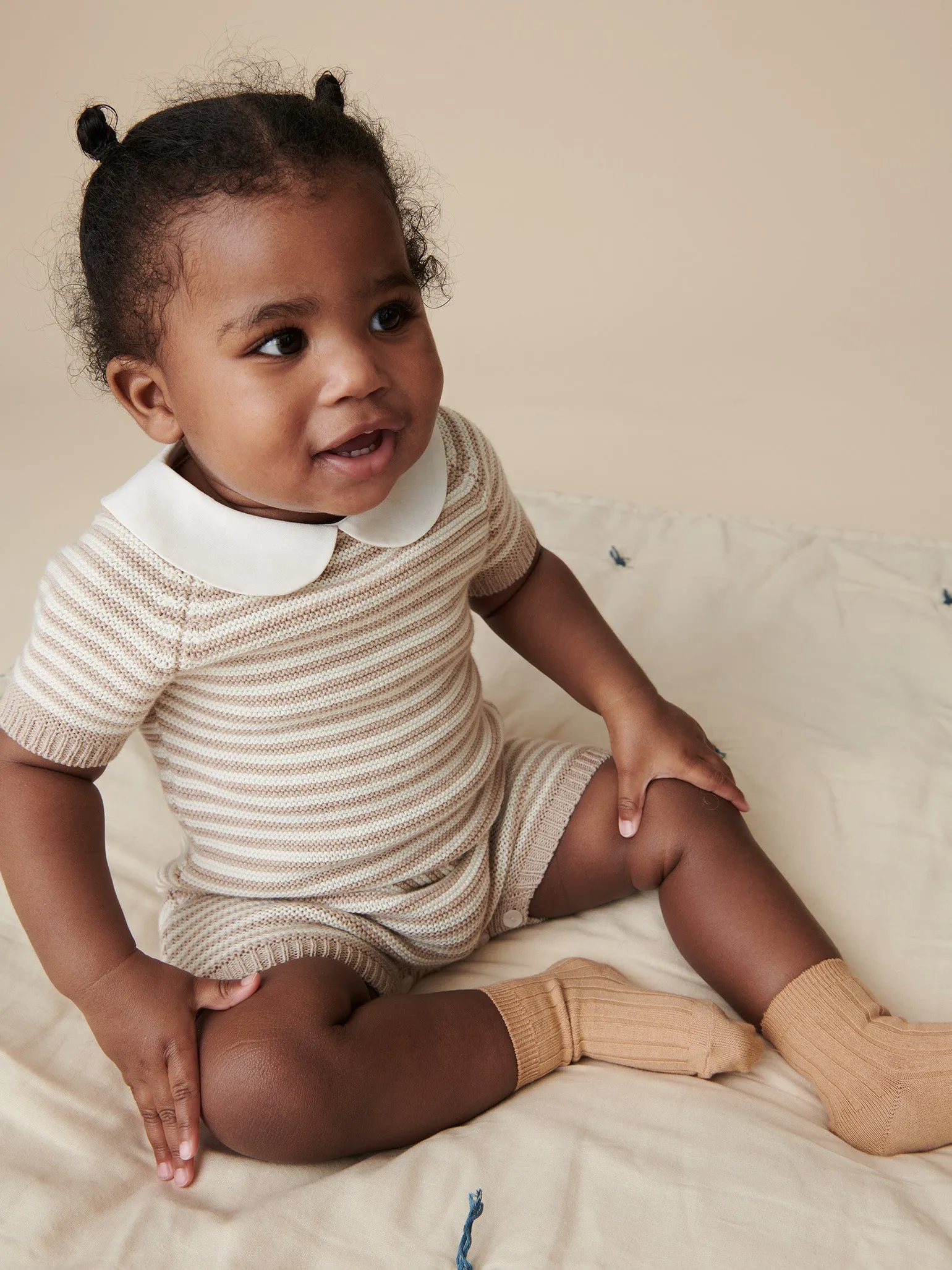 Taupe Stripe Clavel Cotton Baby Knitted Playsuit
