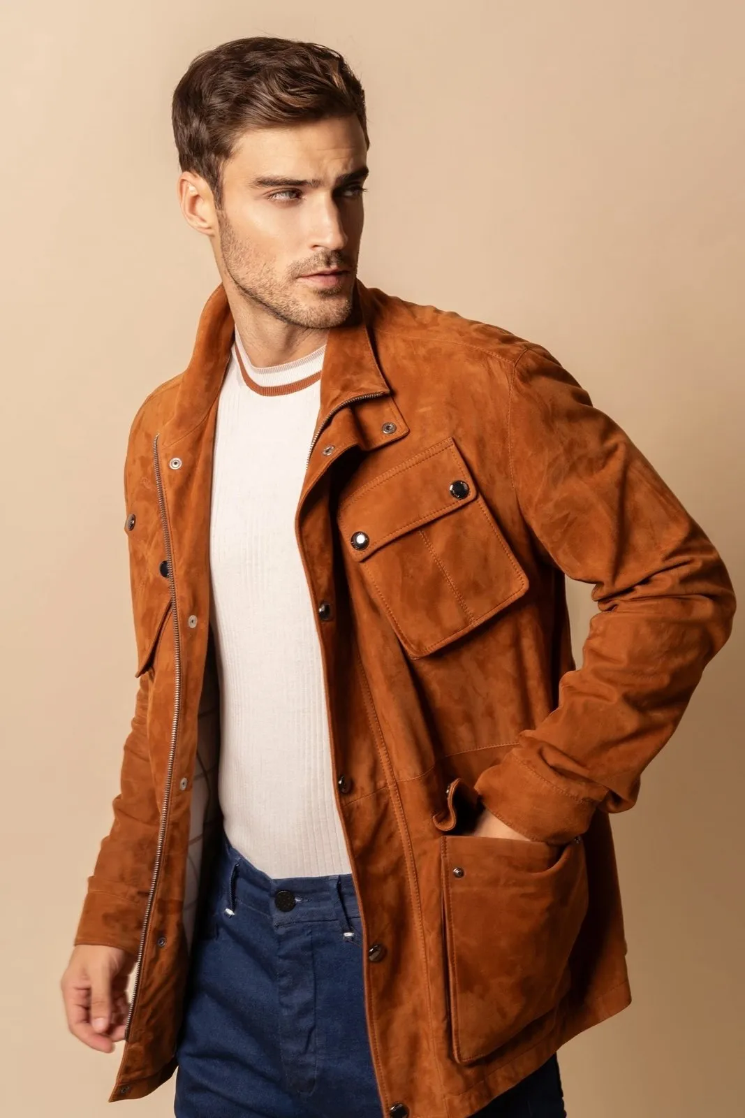 Terracotta Suede Leather Jacket