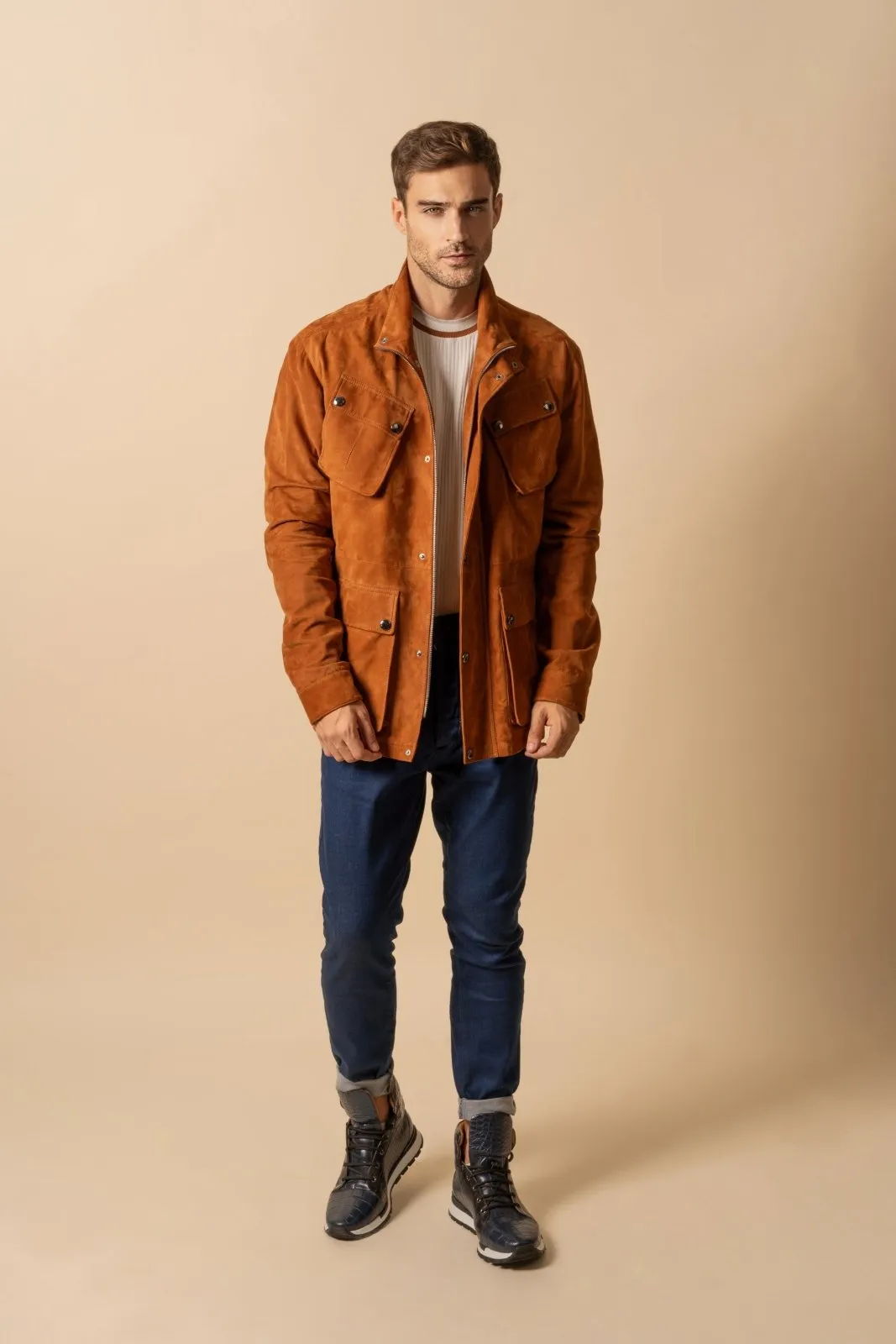 Terracotta Suede Leather Jacket