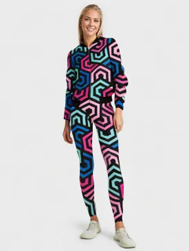 Trendy Geometric Print Bomber Jacket With Leggings Co Ord Set