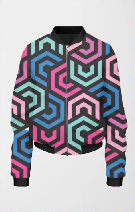 Trendy Geometric Print Bomber Jacket With Leggings Co Ord Set